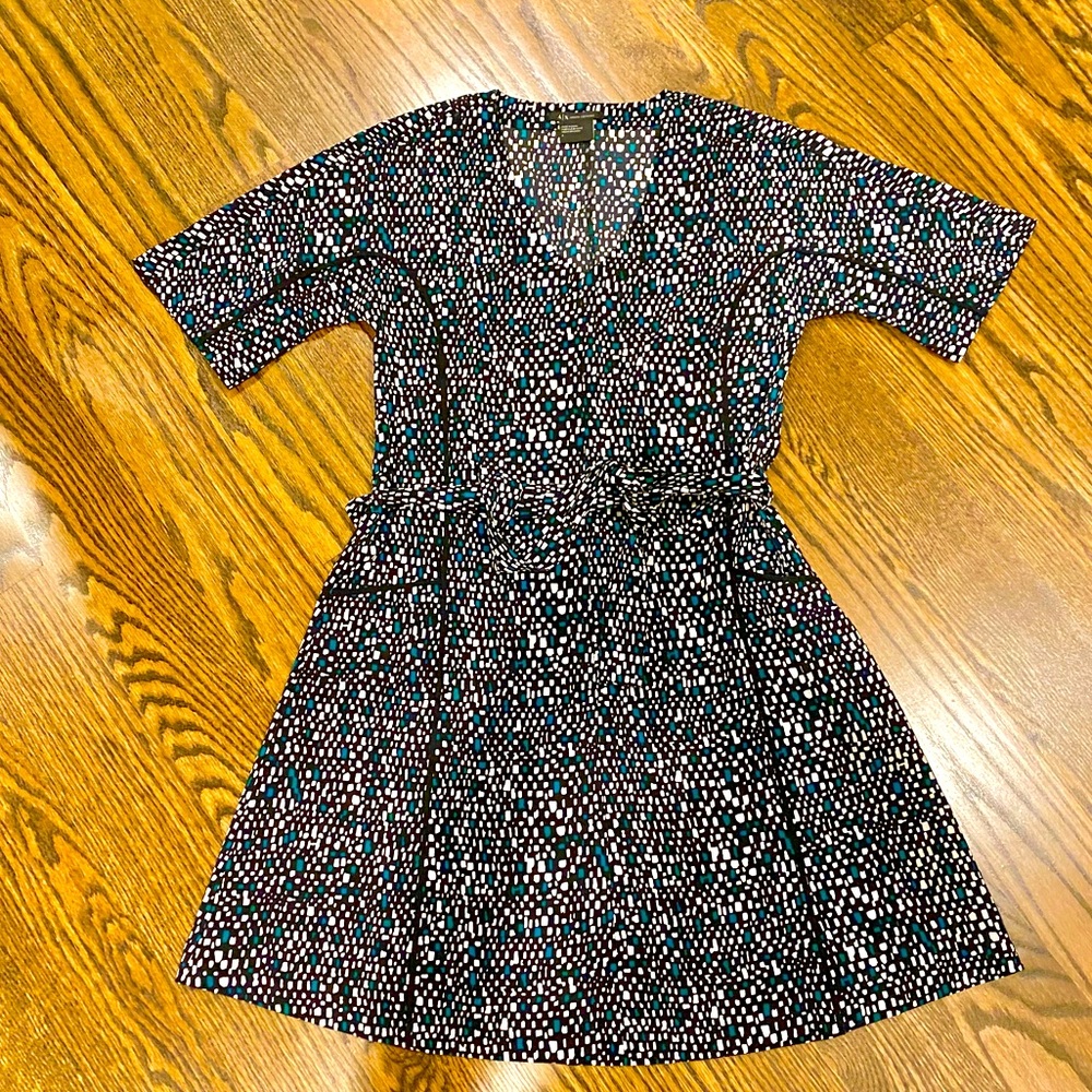 Armani Exchange Black White and Teal Green checkered long sleeve dress